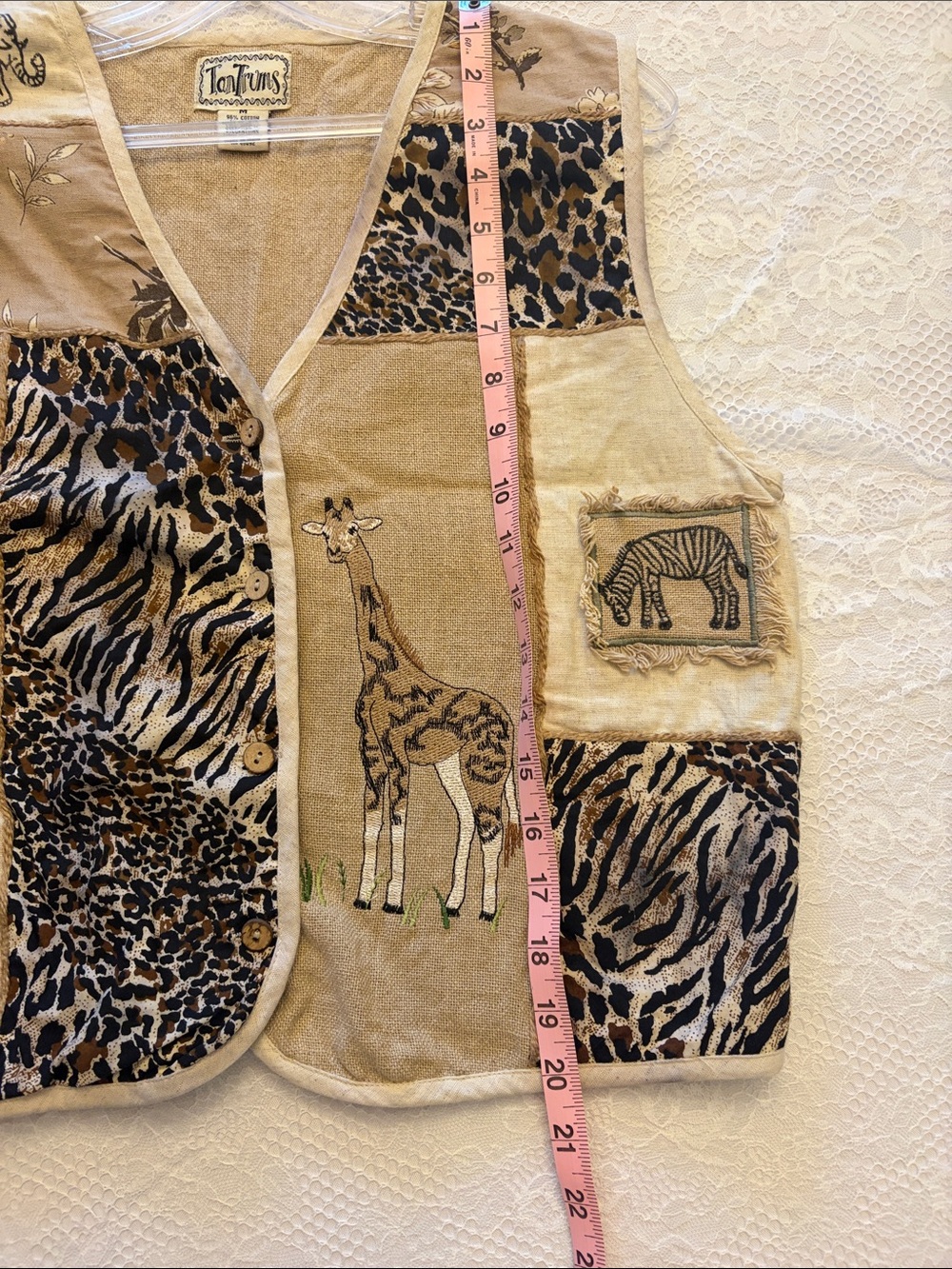 Vintage 90s Cottage Core Teacher tantrums Patchwork Safari Vest - Picture 6 of 10